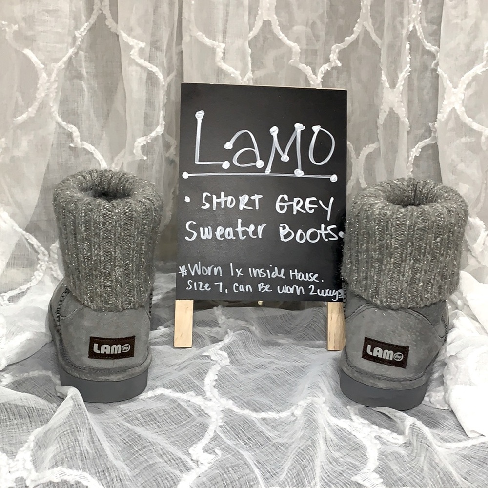 Lamo Gray Knit Cuff Short Ankle Boots